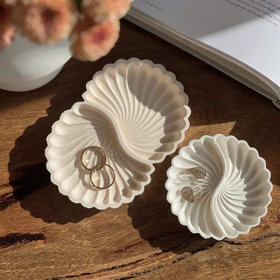 1pc DIY Clay Mold Single Ring Double Ring Shell Dish Storage Tray Silicone Mold, Home Storage Decor Plaster Resin Mold, Epoxy Resin Casting Mold, Jewelry Accessory Candle Storage Container Mold, Suitable For DIY Handmade Crafts, Reusable