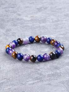 YAUKIA 1Pc Natural Amethyst Crystal&Tiger'S Eye Bracelet, Stretch Jewelry For Men And Women, Protection, Demolition Power, Ideal For Daily Wear - Multicolor - View 8