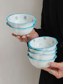 Bộ 1/2/4/6 đĩa sứ cao cấp kiểu Ins, thiết kế độc đáo hình bông tuyết và nơ màu xanh dương, thích hợp cho các món tráng miệng/ăn nhẹ/ăn sáng/trà chiều/bít tết/mì Ý dành cho nữ. - Nhiều màu - Xem 10