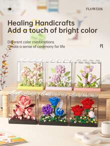 9pcs ABS Micro Bead With Acrylic Cover Eternal Flower Series Building Blocks Toy, Freely Stackable Desktop Decor, Handmade Interactive Stress Relief Assembly Toy, Comes With Gift Box, Ideal For Mother's Day/Back To School Small Gift - Multicolor - View 5