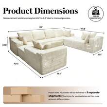 Kelyda Cloud Couch 139" U-Shaped Couch, Oversized 8-Seater Modular Couch, Modern Boneless Cloud Couch, U Shaped Sofa With Movable Chaises, Deep Seat Faux Rabbit Fur Sectional Couches For Living Room, Apartment, No Assembly Required - 米色 - 查看 3
