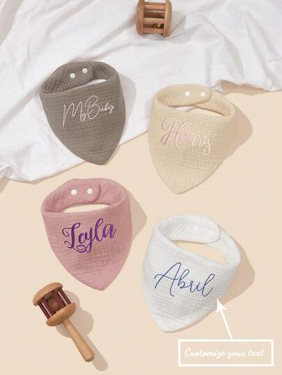 Yếm ăn cho bé thêu chữ theo yêu cầu, mềm mại, thấm hút tốt và thoáng khí, thích hợp cho trẻ sơ sinh, quà tặng cho bé, vật kỷ niệm cần thiết.