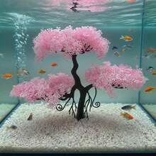Aquarium Artificial Plants Plastic Fake Pine Tree Lively Fish Tank Decoration Accessories - Pink - View 1