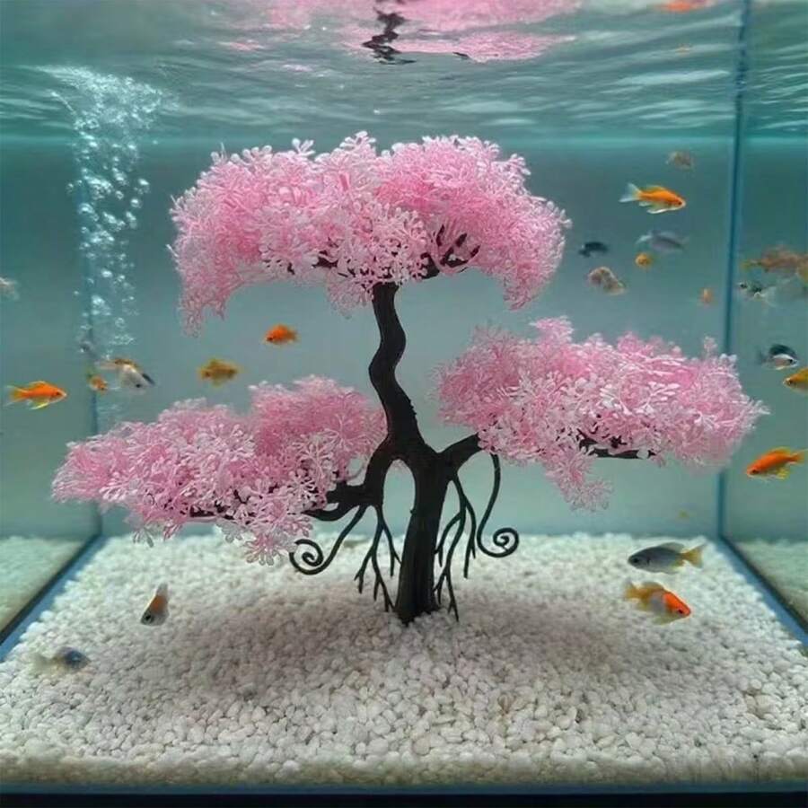 Aquarium Artificial Plants Plastic Fake Pine Tree Lively Fish Tank Decoration Accessories - Pink - View 1