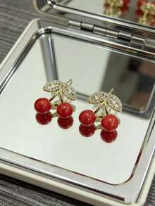 1对经典法式时尚樱桃耳环 - 彩色 - 查看 4