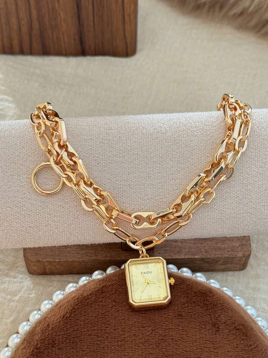 Golden Square Bracelet Style Women's Quartz Watch Retro Fashion Temperament Suitable For Daily Matching Birthday/Graduation Gifts Casual Gatherings - Gold - View 1