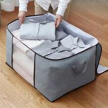 1/2/3/6/10pcs Capacity Clothing & Quilt Storage Bag With Transparent Window, Non-Woven Fabric Wardrobe Dust-Proof Foldable Storage Bag, Necessary For Home & Dorm, Christmas Storage Basket, Gift Basket, Storage Box, Large Storage Box, Cute Gift Basket, Felt Creative Desktop Storage Box - Grey - View 4
