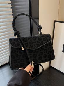 新款豹纹复古时尚优雅休闲手提包、单肩包和斜挎包，女士款 - 黑色 - 查看 6