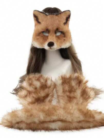 Fox Set Cute Three Pieces Set Optional Plush Handmade Dress-Up Set Fox Tail Keychain Can Be Hung On Waist Bag Party Stage Dress-Up Set Cosplay Props Accessories