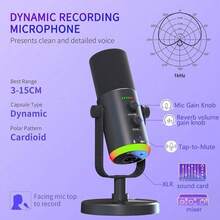 Easypie Selection Mikrofon USB/XLR untuk Gaming, Cocok untuk Podcast, Mikrofon Dinamis, Pencahayaan RGB yang Dapat Dikontrol, Tombol Mute Sentuh, Jack Headphone, Dudukan Meja, Cocok untuk Bernyanyi, Bermain Game, Live Streaming, dan Podcast - View 3