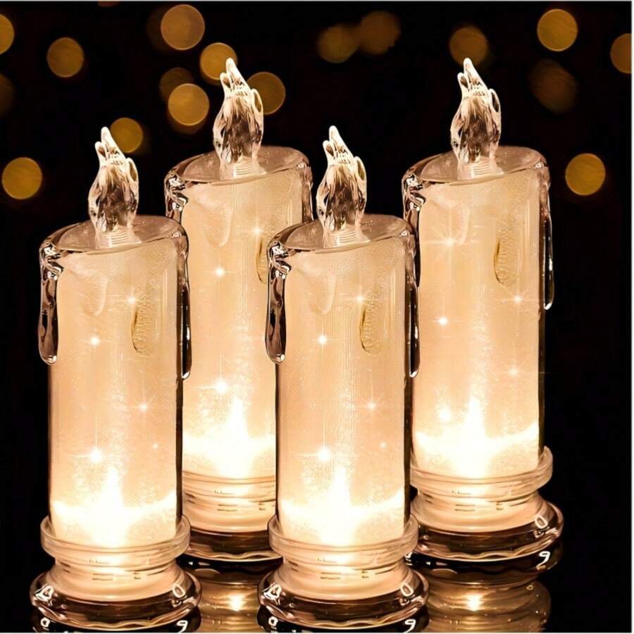 1/2pcs Diamond/Teardrop/Striped Projection Flameless Candle, 2.7 X 7 Inch Crystal Pillar Lamp (Batteries Included), Fashionable Diamond Texture, Romantic LED Light Suitable For Mother's Day, Summer Wedding, Party Decor - Teardrop - View 1