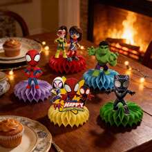 8 món đồ trang trí hình tổ ong Người Nhện và những người bạn phép thuật, đồ trang trí bàn ăn chủ đề siêu anh hùng 3D, quạt giấy nhiều màu sắc cho tiệc sinh nhật trẻ em và bé trai, đồ dùng trang trí tiệc sinh nhật Người Nhện Marvel - Nhiều màu - Xem 4