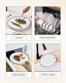 Dinnerware Set 18-Piece, Porcelain Service 6, Plate Set With Modern Raised, Microwave & Dishwasher , White CDPY - Màu trắng với viền xanh đậm - Xem 7
