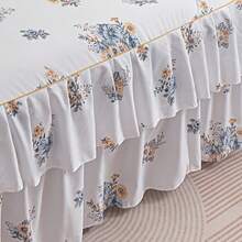 Juego de 3 piezas de falda de cama con volantes dobles y diseño floral minimalista moderno, ropa de cama para dormitorio (1 falda de cama, 2 fundas de almohada, sin núcleo interior) - Blanco - Ver 5