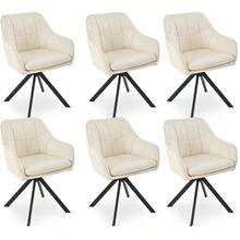 Goeurvant Modern Grid-Stitched Upholstered 360° Swivel Dining Chairs With Armrests And Removable Cushion For Dining Room, Living Room, Office - Set Of 2 / Set Of 4 / Set Of 6--Cream-Chenille - Cream - View 4