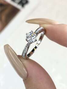 1枚0.5-2克拉经典六爪莫桑石钻石戒指，925纯银，优雅奢华订婚、结婚、闺蜜生日、周年纪念、新娘珠宝 - 銀色 - 查看 2