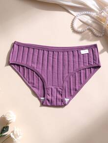 5 piezas de bragas de algodón para mujer de cintura baja, sin costuras, acanaladas, de unicolor, cómodas y transpirables, ropa interior deportiva - Multicolor - Ver 3