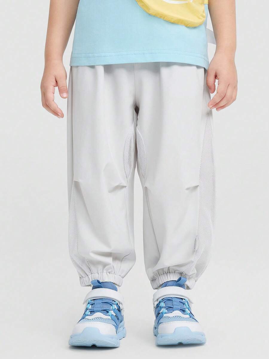 Balabala Quần jogger mùa hè nhẹ, thoáng khí, phối lưới, kiểu dáng thường ngày cho bé trai và bé gái. - màu xám nhạt - Xem 1