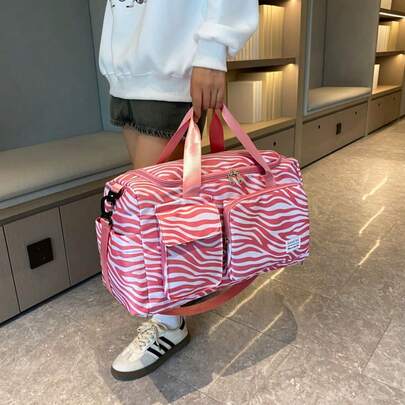 Bolso de fin de semana multiusos con estampado de leopardo en blanco y negro, bolso de lona para el hombro y de mano adecuado para viajes, deportes y uso diario