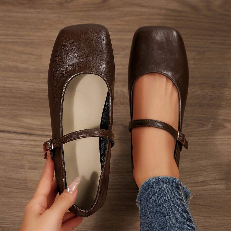 Spring Fall Outdoor Walking Travel Ladies Shoes Womens Square Toe Ballet Flats Comfortable Shoes Dressy Casual Ballerina Flats Ladies Shoes Loafers Flats - màu nâu - Xem 1