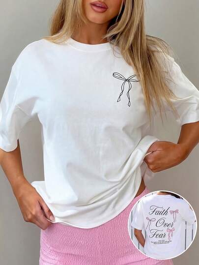 Y2K蝴蝶印花宽松圆领短袖T恤，夏季舒适休闲装