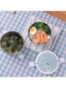 Bộ 1/2/3/4 hộp cơm bento bằng thép không gỉ chất lượng cao, màu trơn, có nắp đậy, nhiều ngăn, đa chức năng, chịu nhiệt, chống rò rỉ, cách nhiệt, dễ mang theo với tay cầm và van thông hơi, phù hợp cho gia đình, nhà bếp, phòng ăn, văn phòng, học sinh, bệnh viện, thăm viếng, dã ngoại, cắm trại, du lịch và nhiều trường hợp khác. - Màu xanh nhạt - Xem 3
