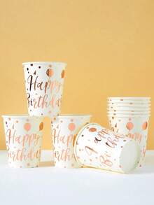 10/20pcs Disposable Paper Cups, White Background Rose Gold Balloon Pattern Design For Cold Drinks And Coffee, Suitable For Birthday Party, Family Gathering, Picnic, Party Decoration - Multicolor - View 2