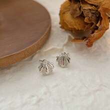 1 Đôi bông tai hình vỏ sò dành cho nữ, đính đá Zirconia siêu nhỏ, phong cách tối giản Hàn Quốc, thời trang, thích hợp cho chụp ảnh trên bãi biển. - Bạc - Xem 2