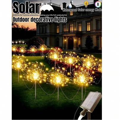 Outdoor Solar Powered Fireworks Light -60/150/240/320/360 LED, 8 Lighting Modes, IP65 Waterproof Lawn Light, Intelligent Light Sensing, No Electricity Cost, DIY Holiday Landscape Light, Outdoor Solar Garden Light, Suitable For Garden, Courtyard, Street, Path, Lawn, Camping, RV, Villa Commercial Decoration, More Suitable For Party, Wedding, Easter, Festival, Party Celebration Decoration, Mother's Day Gift