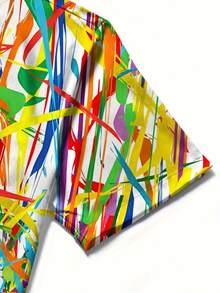 Abstract Rainbow Splash Pattern Symbolizes Freedom Of Expression And Energy Of Creativity Mens 3D Printed Casual Button Up Short Sleeve Shirt Summer Fashion Top - 白色 - 查看 3