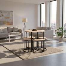 Conjunto de mesa y sillas de comedor para cocina, sencillo y duradero, que incluye 1 mesa redonda y 4 taburetes. - Café integral - Ver 3