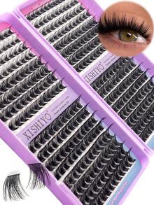 384pcs C-Curl Mixed Length 10-16mm Fluffy & Lightweight Natural Eyelash Extension Kit, Reusable Eyelash Clusters, C-Curl Individual False Eyelashes - View 3