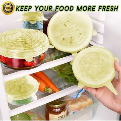 6 nắp đậy thực phẩm bằng silicon co giãn, có thể tái sử dụng, với nhiều kích cỡ khác nhau phù hợp với hầu hết các loại hộp đựng, dùng được trong máy rửa chén và tủ lạnh, đồ dùng nhà bếp, dụng cụ nhà bếp cho nhà hàng, xe bán thức ăn. Chúc mừng Eid Al-Adha!