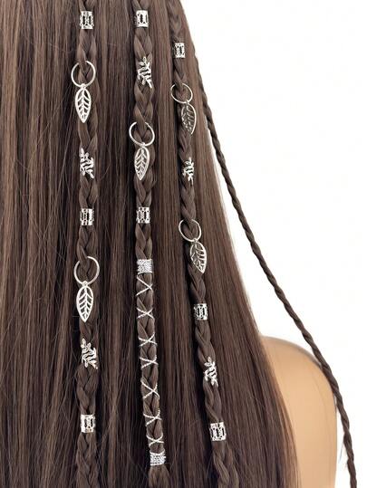 36件套银合金编织发圈套装，叶形元素脏辫发圈，独特发夹脏辫发饰，女士