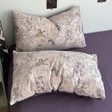 4pcs Bedding Set, Purple Ditsy Floral, Bowknot Duvet Cover, Soft & Breathable Polyester Bedding Set, Vintage French Romantic Botanical Floral Decor, Featuring Elegant Purple Flowers & Butterflies, Suitable For All Seasons, Includes 1 Duvet Cover (No Filling), 1 Bed Sheet, 2 Pillow Shams (No Filling) - Mauve Purple - View 8