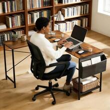 L-Shaped Corner Home Office Computer Desk, Gaming Desk With CPU Stand Shelf And Hanging Storage Pocket, Student Study Writing Table, Sturdy Metal Frame, 43.3" D X 50" W, Rustic Brown - Rustic Brown - View 4