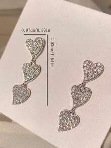 1 Pair Fashionable Elegant Niche High-End Silver Heart Stud Earrings, Suitable For Women's Daily, Festival And Party Wear - Love - View 5