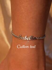 Vòng chân dây xích 3mm khắc tên theo yêu cầu, vòng chân chữ cái hình bướm tối giản bằng thép không gỉ, có thể điều chỉnh kích thước, phù hợp cho nữ, quà tặng Ngày của Mẹ. - Bạc - Xem 3