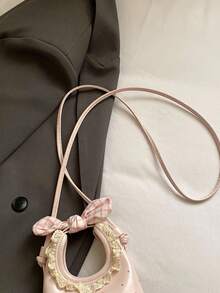 Korean Style Cute Mini Lace Dumpling Bag, New Versatile Girl's Ins Style Niche Handheld Shoulder Crossbody Bag - Pink - View 7