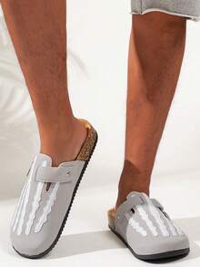 2026 New Men's And Cool Bone Texture Closed-Toe Sandals, Black Soft Sole With Buckle Strap, Unique Casual Sandals, Suitable For Spring And Summer Indoor And Outdoor Wear, And Stylish Men's Shoes, Perfect For Everyday Outings, Relaxing At Home, Beach Trips - 灰色 - 查看 3