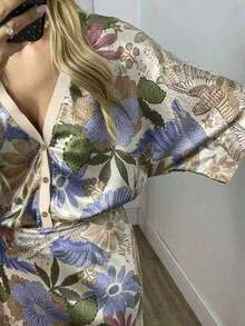 2pcs Women's Vintage Bohemian Tropical Print Midi Dress Set, Casual Fashionable Boho Style Spring/Summer Outfit - 彩色 - 查看 6
