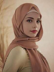 1pc Ladies' Soft Chiffon Solid Color Faux Pearl Decor Headscarf For Everyday Use Headband Soft Hijab For Abaya Veiled Clothes - Màu be 2 - Xem 3