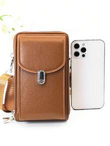 MINGYOU Túi đựng điện thoại đa năng dung lượng lớn, khóa kéo đôi, kiểu dáng thời trang mới, dễ thương và thanh lịch dành cho nữ/sinh viên, thích hợp cho mua sắm, hẹn hò, làm quà tặng. - màu nâu - Xem 8