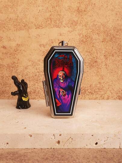 1 pieza Cenicero en forma de ataúd con diseño de calavera estilo gótico, diseño único y creativo. Compacto y portátil, un compañero ideal para fumar en la oficina, el coche o actividades al aire libre