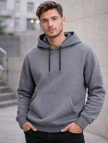 Men's Unisex Flannel Sweatshirt Plain Kangaroo Flannel Adult Hoodie - 灰色 - 查看 2