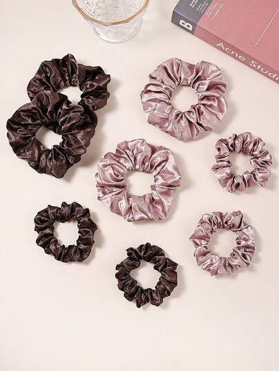 8个纯色简约发圈，优雅日常休闲弹力发绳，多功能发髻/马尾辫配饰套装