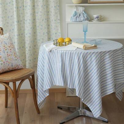 1pc Classic Minimalist Ins Art Blue & White Jacquard Striped Korean Ins Style Fresh Cute Tablecloth, Suitable For Valentine's Day, Wedding And Home Decor