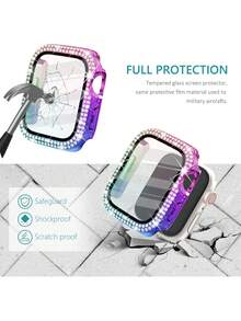 1件装男女通用时尚防摔闪亮二合一超薄钢化玻璃表壳,水钻金属保护框+屏幕保护膜,适用于 40/41/42/44/45/46/49mm,适用于Ultra/SE/11/10/9/8/7/6/5/4系列,智能手表配件 - 七彩色 - 查看 5