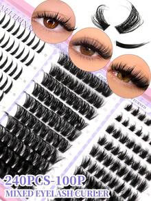 VELTRINAY 210/220/240/250 Miếng Mi Giả Tự Làm 3 Kiểu Mi Giả Riêng Lông Dung Tích Lớn Mi Giả Dài 10-19mm Độ Dài Hỗn Hợp Mi D-Curl Mi Cụm Mi Mỏng Xù Mi Chéo Mi Cụm Mi Dày Xù Dụng Cụ Trang Điểm Nối Mi Phù Hợp Cho Nhiều Dịp Khác Nhau - Xem 5