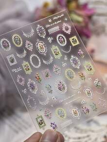 1pc Chinese Style Vintage Frame Nail Art Sticker, 3D Embossed Nail Decals, DIY Nail Accessories, Nail Decoration Sticker - Multicolor - View 5